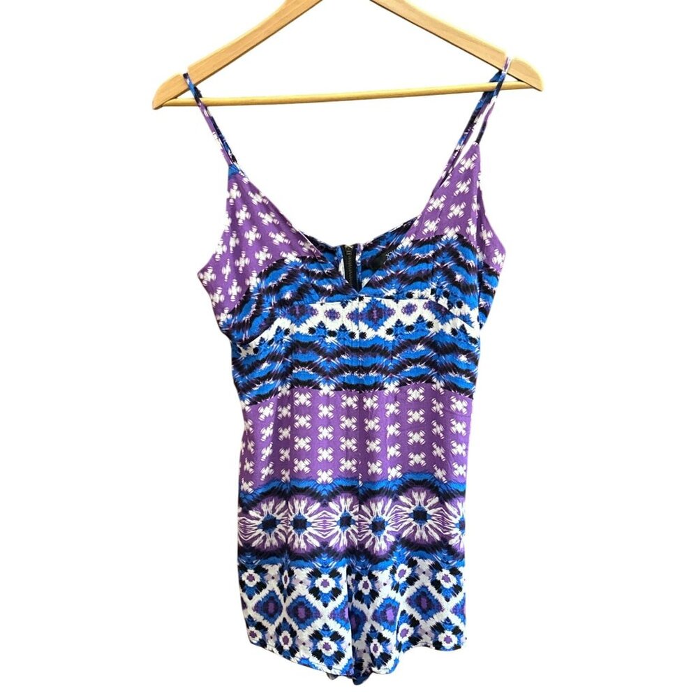 Vintage Forever 21 Women's Purple Blue Geometric Print Sleeveless Romper Size M